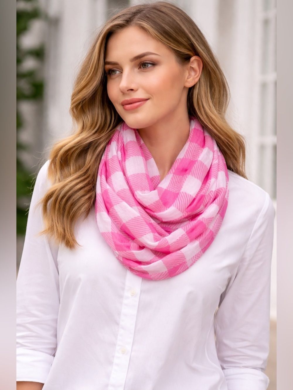 Aero Pink and Grey Striped Infinity Scarf Lightweight Loop EUC